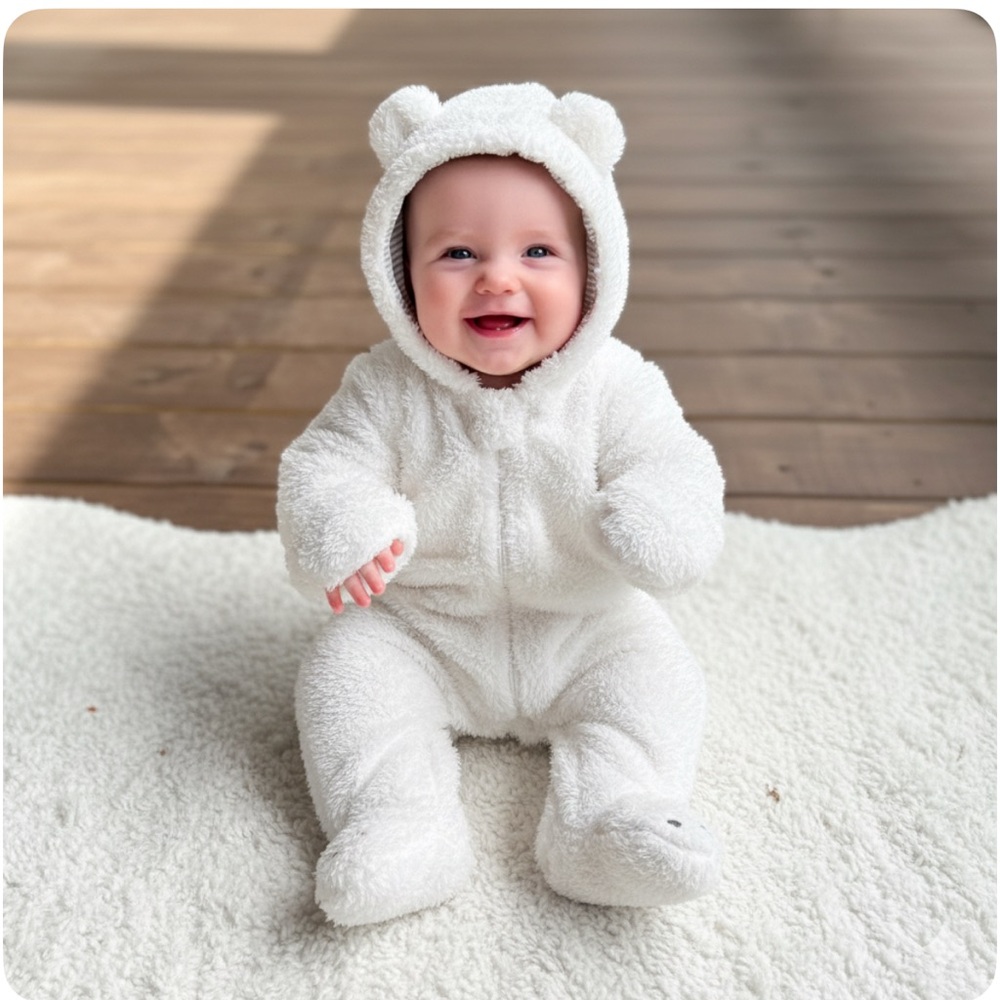 Carter's White Fleece Baby Footie with polar Bear Ears newborn